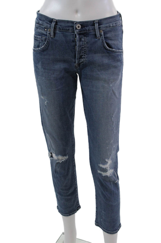 Citizens of Humanity Womens Distressed Emerson Slim Boyfriend Jeans Blue Size 25