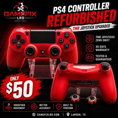 Sony PS4 DualShock 4 Wireless Controller Red/Black USB w/ TMR Joysticks