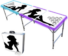 8-Foot Folding Beer Pong Table W/Cup Holes  LED Lights - Trucker Girl Edition