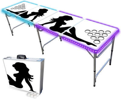 8-Foot Folding Beer Pong Table W/Cup Holes & LED Lights - Trucker Girl Edition