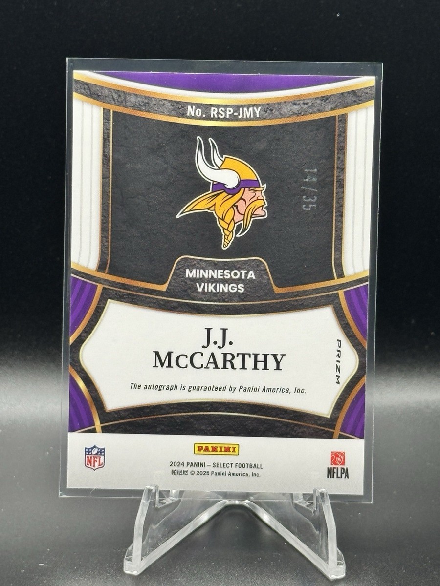 JJ MCCARTHY 2024 SELECT ROOKIE SIGNATURE WHITE PRIZM RC AUTO /35