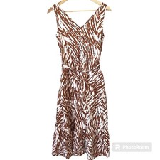 Gap Zebra Print Midi Dress Tiered Ruffle Pockets 100% Cotton Sleeveless Boho