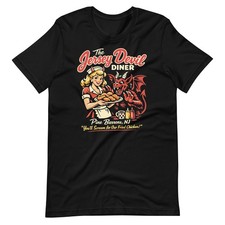 Jersey Devil Diner T-Shirt Funny NJ Pine Barrens Graphic Tee Retro S-5XL Black