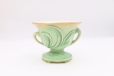 Vintage Brush McCoy Princess Line Planter Vase Green Leaves 2 Handles 4.75''H