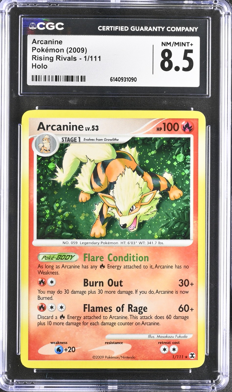 CGC 8.5 NM/MINT+ Arcanine 1/111 Rising Rivals Holo Pokemon Card