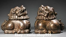 5.5" Old Dynasty Pure Bronze PiXiu Beast Brave Troops Incense Burner Censer Pair