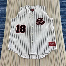 Rawlings Baseball Jersey Youth XL Pinstripe Sleeveless Button Up Mesh 18 Kids