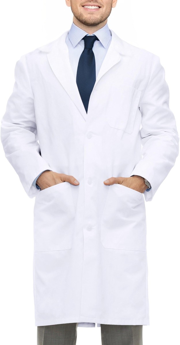 Professional Lab Coat for Men Poly Cotton Long Sleeve Medical Coat Small  White