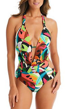 Bar III MULTI Tropical Dreams Cowlneck One-Piece Swimsuit, US X-Large