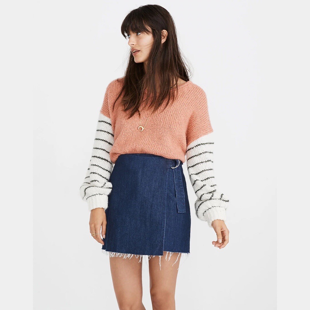 NWT! Madewell Denim Raw-Hem Mini Wrap Skirt Size: 4 | eBay display picture 1