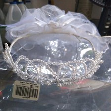 Sweet 16 Birthday Party Pearls Crystal Tiara Crown with train new
