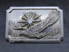 Vintage Silver Gold Tone Flying Eagle Sunburst Belt Buckle 21445