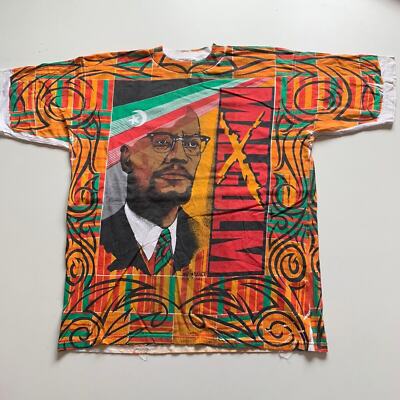 Vintage 1990s Malcolm X All Over Print Colorful Graphic Art T 