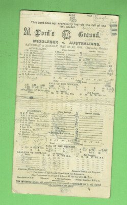 #D292.     CRICKET SCORE SHEET - MIDDLESEX V AUSTRALIA, 29 - 31 MAY 1926
