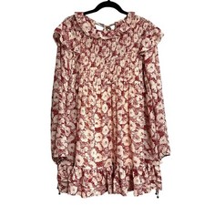 Free People These Dreams Boho Ruffle Floral Tie Sleeve Mini Dress Size S