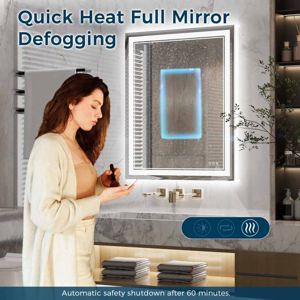 Espejo tocador de baño LED, control táctil regulable, antiniebla, 3 colores Foto 2 de 4