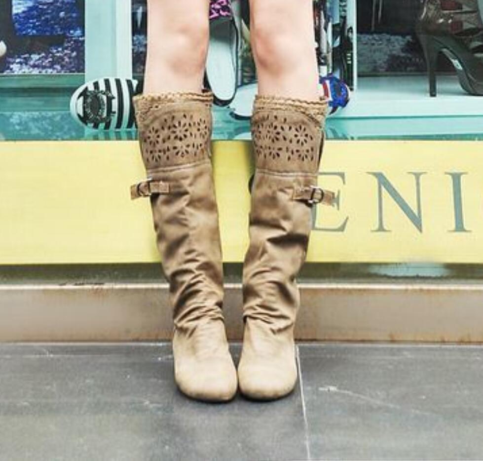 Ladies Winter Biker Style Lace Low Heel Wide Calf High Leg Knee Boots ...