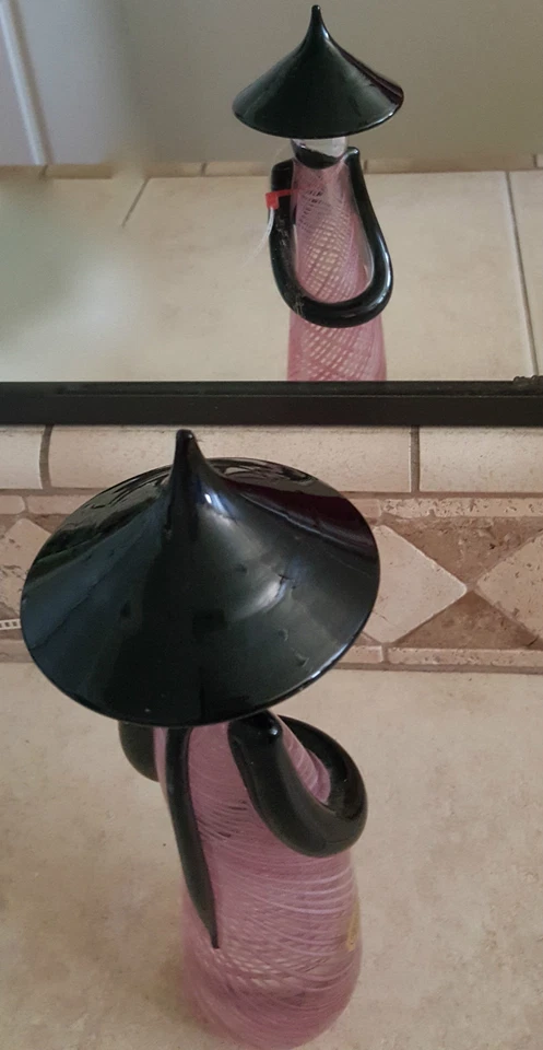 Муранское Стекло Черное Розовое Латтичино Вереница Лента Скручивание Винтажная Китайская Фигурка Мужчина - Изображение 2 из 4