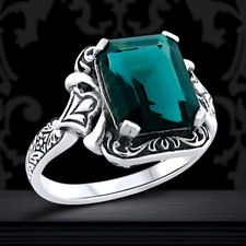 VICTORIAN STYLE 925 STERLING SILVER 3 CT SIMULATED LONDON BLUE TOPAZ RING  1122