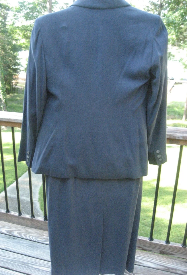 Traje Falda Rena Rowan 100% Seda Talla 12 Maxi Falda Completamente Forrada Azul Ahumado EC Foto 3 de 4