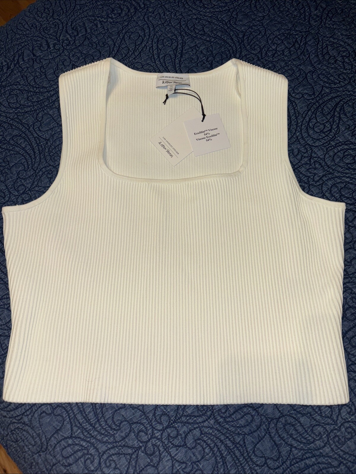 ALTRA Canotta nuova con etichette $69 & Other Stories L collo quadrato a costine crop top in maglia panna UO