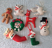 8 Handmade Vintage Christmas Felt Ornaments Mouse Mice Snowman Deer Bear Dove