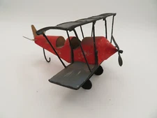 Wood Metal Folk Art Painted Red Biplane