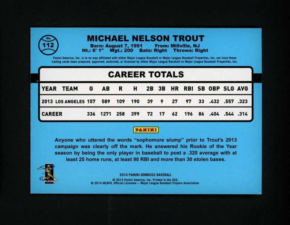 Mike Trout 2014 Panini Donruss - LA Angels #112 MINT - Image 2 of 2