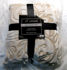 At Home Floral Velvet Throw at home Tan 50”x70” Reversible by Rite Aid at home