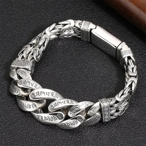 VALENTINO Bracciale uomo catena argento sterling 925 massiccio mantra cubano bizantino 79 g 8 6 pollici