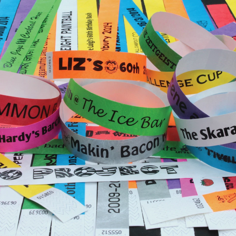 PRINTED PARTY 19mm Tyvek Wristbands. Ideal for Parties, Festivals & Events