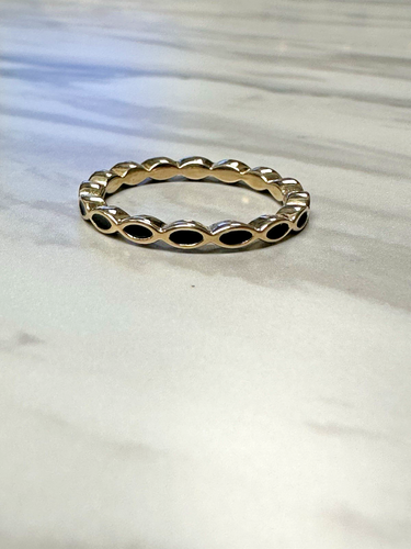 PANDORA 14k Yellow Gold Black Inlay Stackable Eternity Band Ring Size 8.25 - Picture 8 of 9