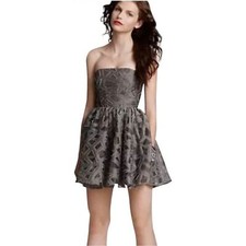 Alice + Olivia Corset Bustier Strapless Dress w/ Boning. Gray Geometric. Size 6.