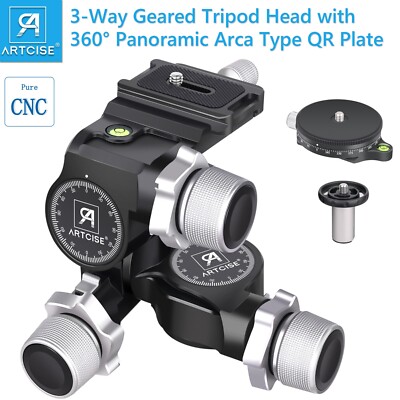 3-Way Geared Tripod Head 3-Achsen-Schwenk-/Neige-Fluidkopf Schnellschalter Dual-