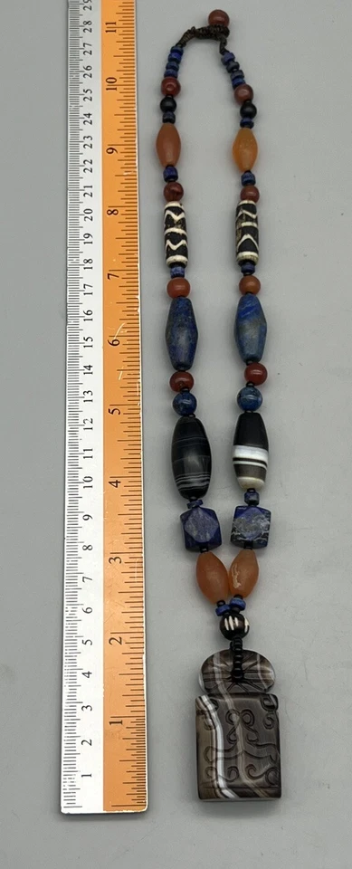 Asia Tibetano Bután Mezcla Cuentas Mala, Cuentas Pumtec Bandas Ágata Rojo Cornalina Amuleto Foto 3 de 4