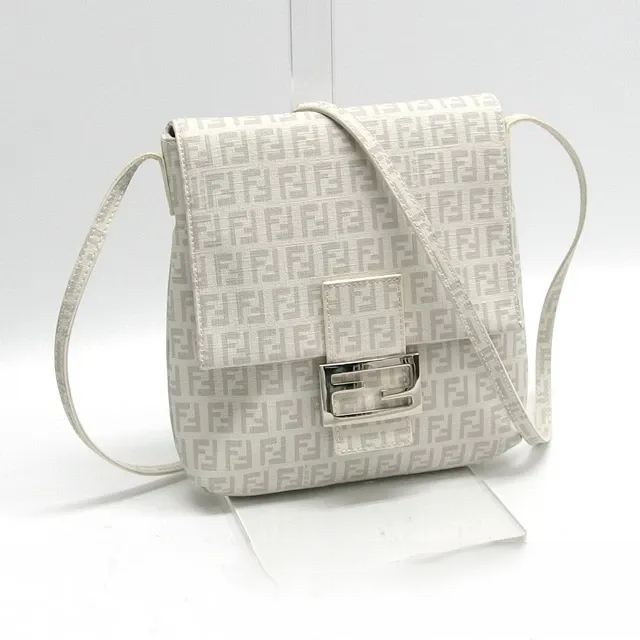 FENDI FF Zucchino White PVC Leather Shoulder Bag 8BT075-YG1 Authentic