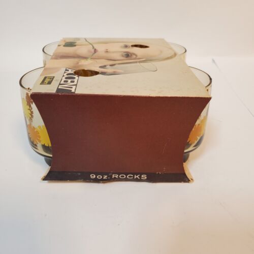 VTG Accent by Libbey 1970s Retro Brown/Amber Daisy 9oz Rock Juice Glasses #374 - Picture 4 of 13