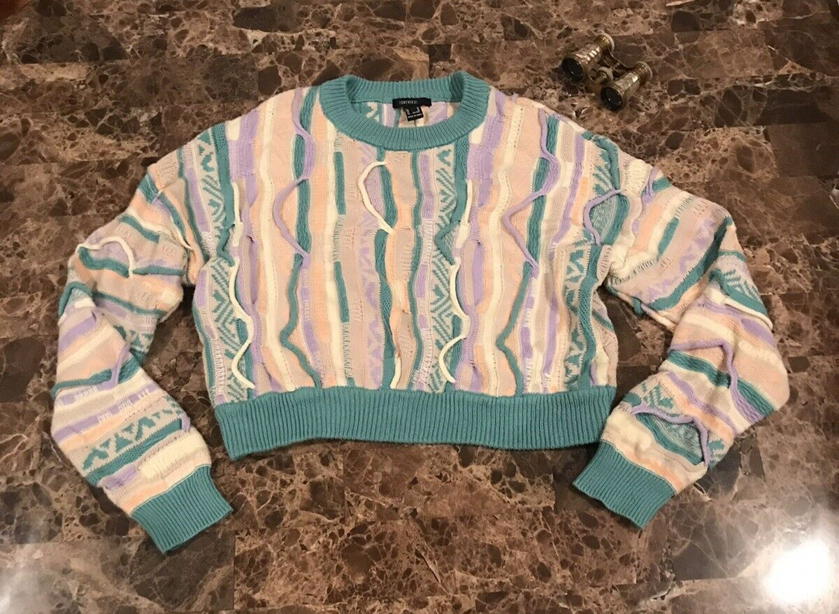 Forever 21 Coogi 90s Style 3D Cable Knit Crop Sweater Pastel