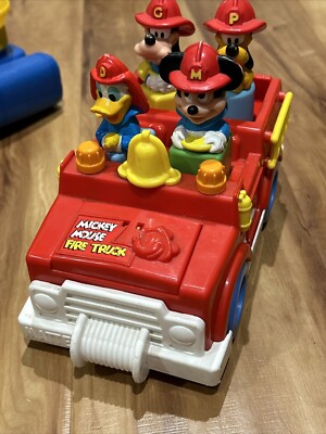 Lot 2 Vtg Disney Parker Bros Go-Along 123 Game Tool Bag/Mickey Mouse Fire Truck