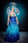 Women Siren Mermaid Costume Tail Dress Gown Crown Wig Sz L 12 14 Halloween OOAK — photo 1
