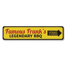 Famous Legendary BBQ Sign, Personalized Arrow Entrance & Parking - Aluminum