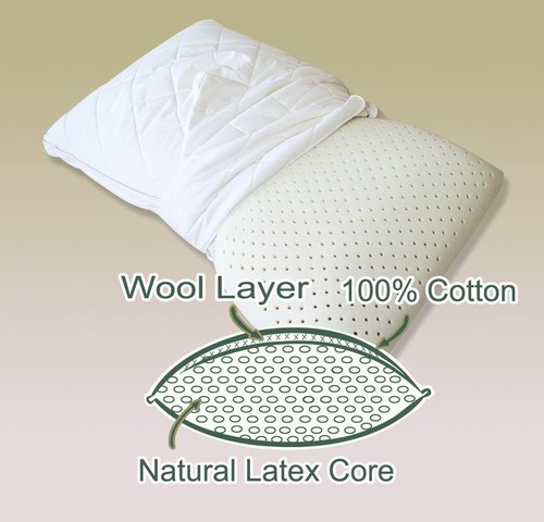 Contoured Latex Pillow + Washable Organic Cotton Wool Protector 60x40x12/10cm - Picture 2 of 12