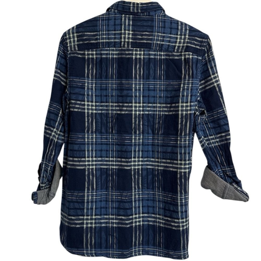 ZARA MAN 1975 Navy Blue Mens Plaid Denim Flannel Button Down Long Sleeve Shirt thumbnail 4