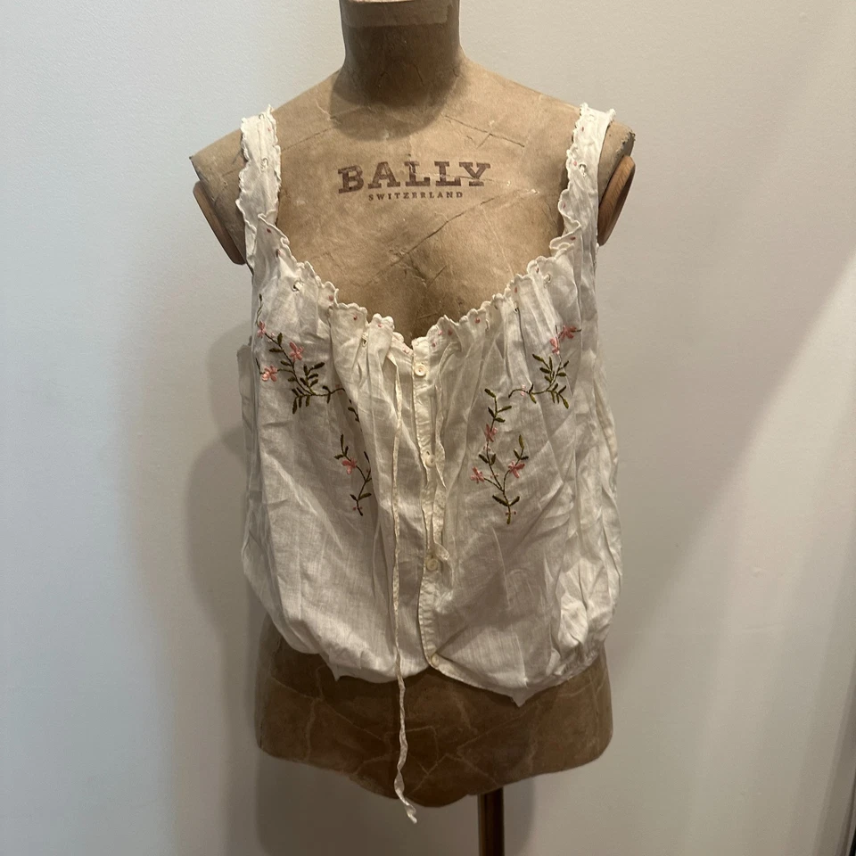 Camiseta sin mangas chaleco camisola cubierta corsé bordado eduardiano de la década de 1910 Foto 4 de 4