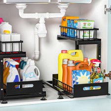 Under Sink Organizer 2 Tier Pull Out Racks Adjustable Heavy Duty Pack Saydear