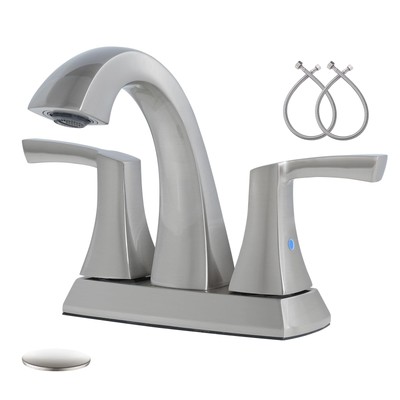Bathroom Faucet Brushed Nickel, 2 Handles Low Arc Bathroom Sink Faucets, 4 In...