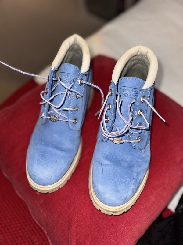 Timberland Men's Blue Leather Lace-Up Ankle Boots Round Toe Rubber Sole 8M
