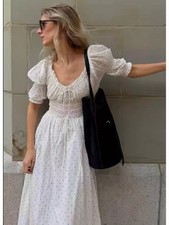 Doen Organic cotton plush polka dot bubble sleeves, drawstring and waist cinchin