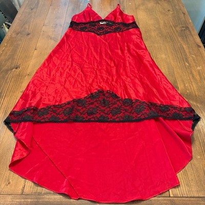 Victoria s Secret VTG Gold Label Red Satin Lace Midi Lingerie Slip Dress Large