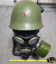 Handmade desk/table light from copper +  Chinese army hat + Soviet gas mask